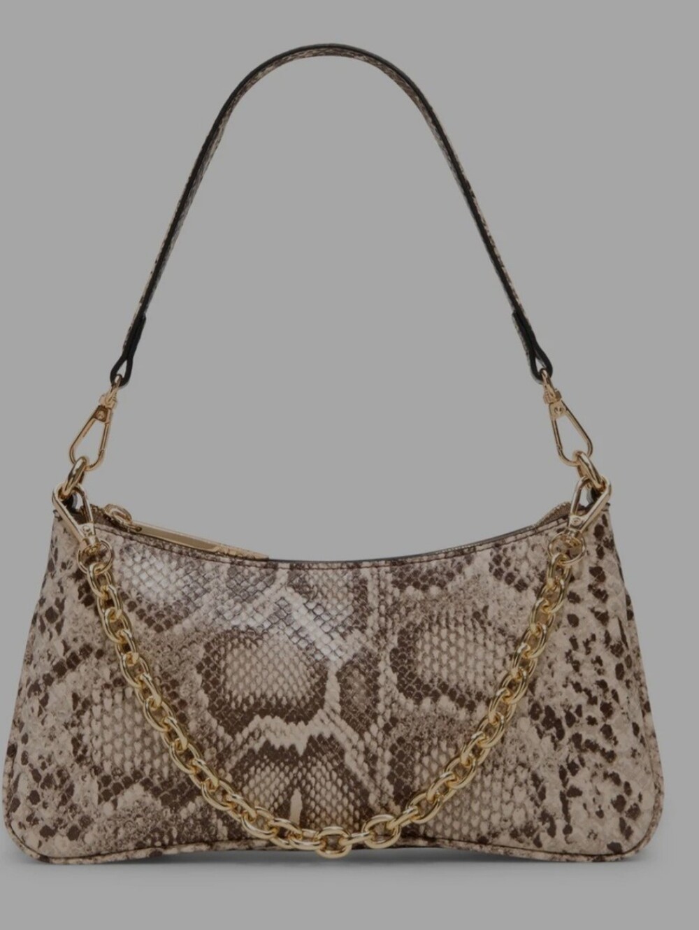 Aldo Beige and Brown Snake-Print Shoulder Bag with Gold Chain